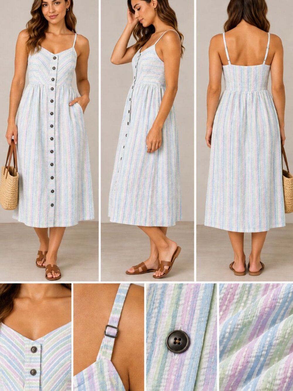 ModCloth Pink Striped 100% Cotton Seersucker Midi Dress XXS